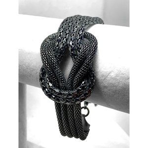 Gunmetal Tone Multistrand Bracelet with Knotted Center